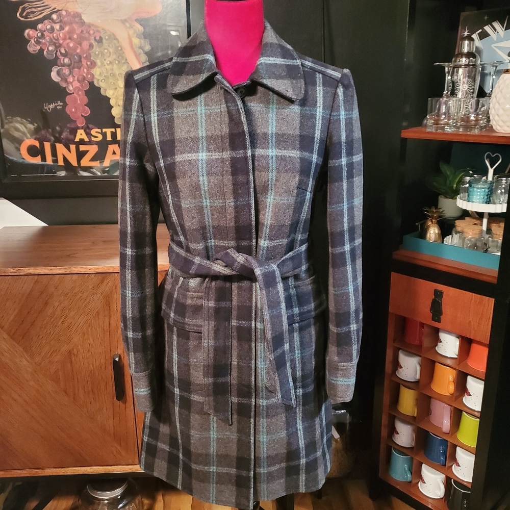 Wool Plaid Single Brested Trenchcoat